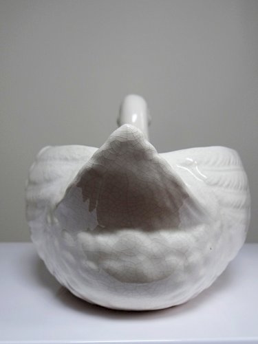 Cache pot/Coupe canard en faïence craquelée beige vintage