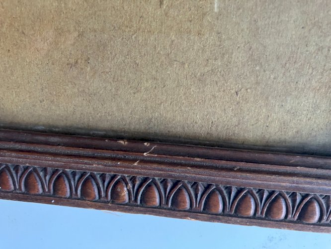 cadre ancien à ogives avec vitre pour dessin gravure photo feuillure 27x18 cm