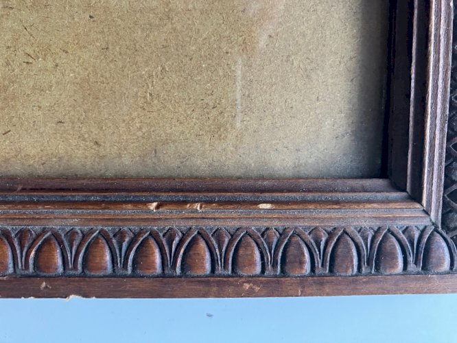 cadre ancien à ogives avec vitre pour dessin gravure photo feuillure 27x18 cm