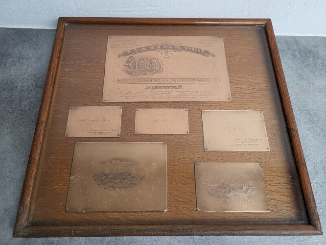 CADRE AVEC 6 PLAQUES D'IMPRIMERIE ANCIENNE JOHN BAKER ROTHERHAM