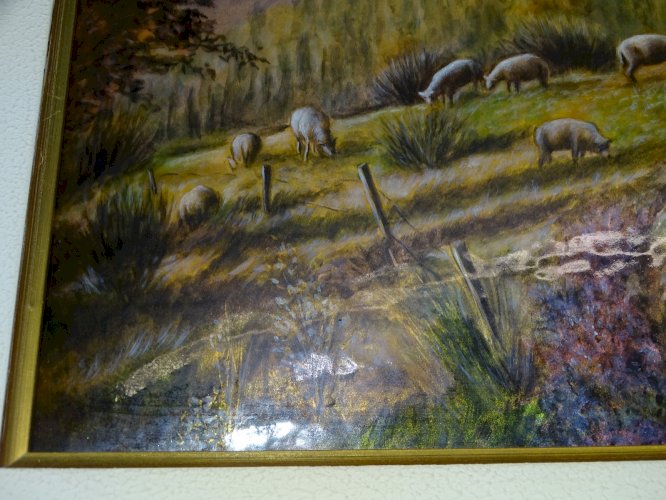 -CADRE AVEC EMAIL de LIMOGES signé VENOT TROUPEAU de MOUTONS et son BERGER   D