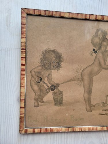 CADRE DESSIN GEORGES REDON DESSIN HUMORISTQUE FARDS PARFUMS ET POUDRE ENFANTS