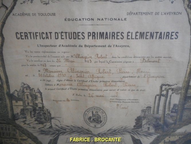 CADRE D'ETUDES PRIMAIRES ELEMENTAIRES 1943