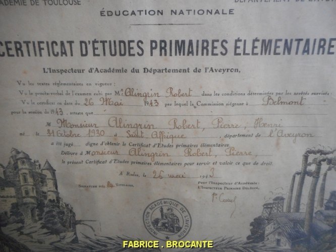 CADRE D'ETUDES PRIMAIRES ELEMENTAIRES 1943