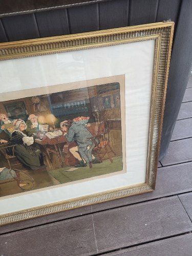 CADRE DORE AVEC LITHOGRAPHIE DE CECIL ALDIN