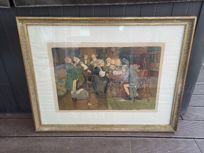 CADRE DORE AVEC LITHOGRAPHIE DE CECIL ALDIN