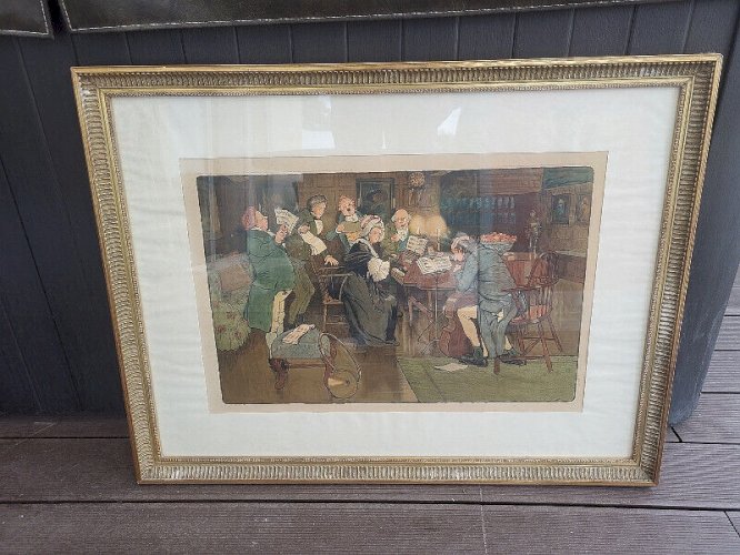 CADRE DORE AVEC LITHOGRAPHIE DE CECIL ALDIN