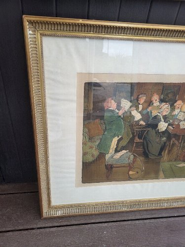 CADRE DORE AVEC LITHOGRAPHIE DE CECIL ALDIN