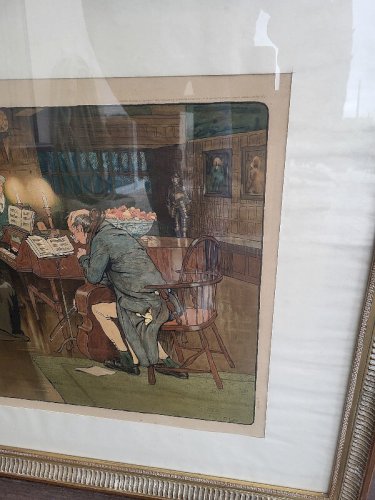 CADRE DORE AVEC LITHOGRAPHIE DE CECIL ALDIN