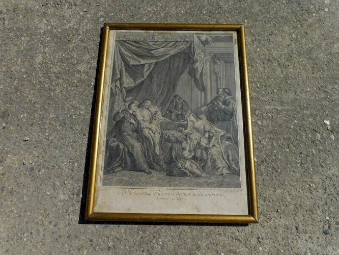 CADRE GRAVURE B VINCENTIUS LUDOVICO DECIMO TERTIO MORIENTI