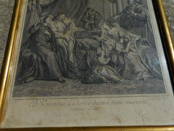 CADRE GRAVURE B VINCENTIUS LUDOVICO DECIMO TERTIO MORIENTI