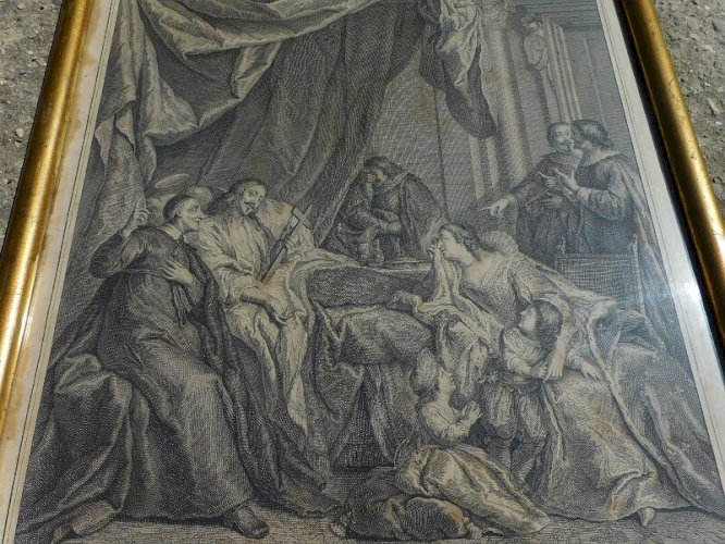 CADRE GRAVURE B VINCENTIUS LUDOVICO DECIMO TERTIO MORIENTI