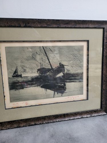 CADRE GRAVURE BATEAU 35/75 SIGNEE MAIS A IDENTIFIER