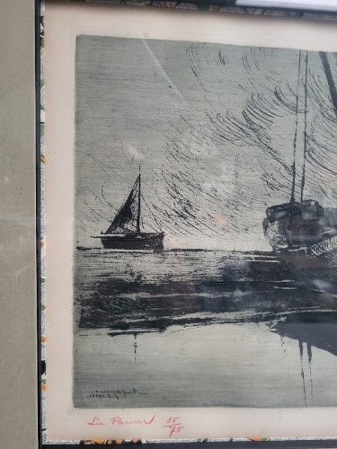 CADRE GRAVURE BATEAU 35/75 SIGNEE MAIS A IDENTIFIER