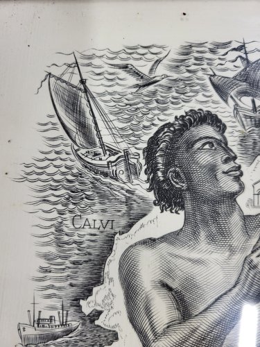CADRE GRAVURE DECARIS ALBERT "LES VINS DE CORSE"