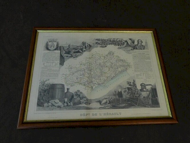 CADRE GRAVURE DEPARTEMENT DE L'HERAULT CARTE