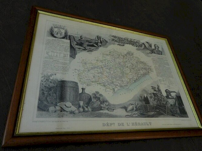 CADRE GRAVURE DEPARTEMENT DE L'HERAULT CARTE