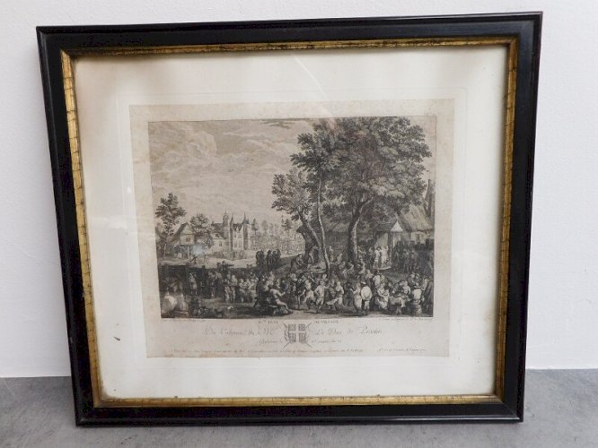 CADRE GRAVURE IVème FETE DE VILLAGE LE DUC DE PRASLIN DU XIX ème SIECLE N° 6