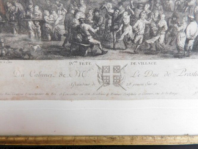 CADRE GRAVURE IVème FETE DE VILLAGE LE DUC DE PRASLIN DU XIX ème SIECLE N° 6