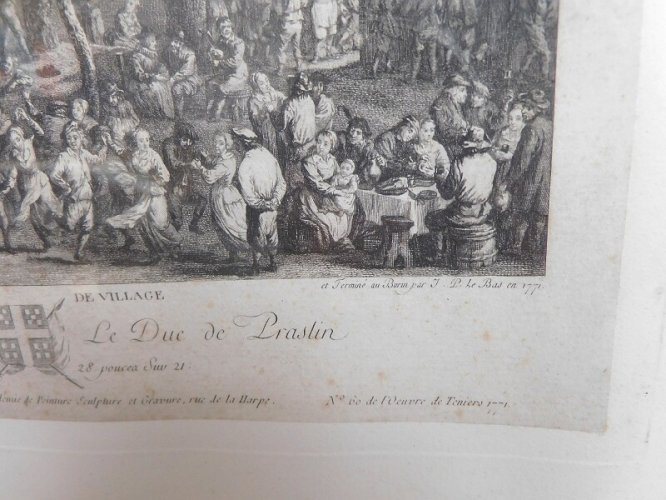 CADRE GRAVURE IVème FETE DE VILLAGE LE DUC DE PRASLIN DU XIX ème SIECLE N° 6
