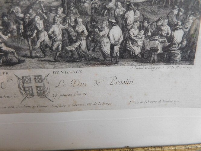 CADRE GRAVURE IVème FETE DE VILLAGE LE DUC DE PRASLIN DU XIX ème SIECLE N° 6