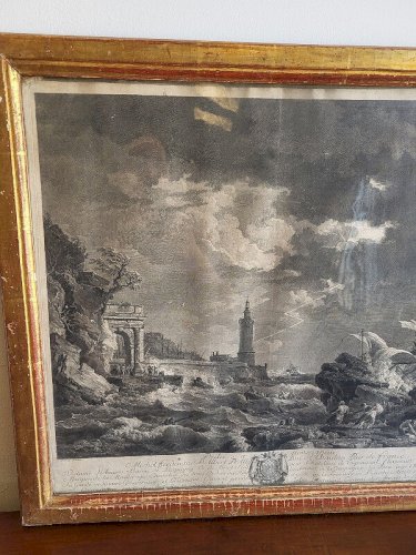 CADRE GRAVURE LA TEMPETE DEDIE A MONSEIGNEUR MICHEL FERDINANT D'ALBERT D'ALLY
