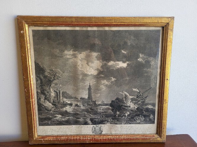 CADRE GRAVURE LA TEMPETE DEDIE A MONSEIGNEUR MICHEL FERDINANT D'ALBERT D'ALLY