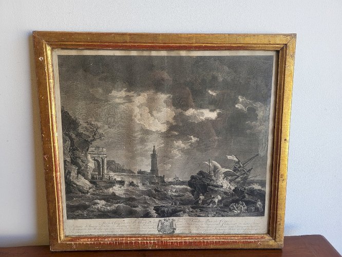 CADRE GRAVURE LA TEMPETE DEDIE A MONSEIGNEUR MICHEL FERDINANT D'ALBERT D'ALLY