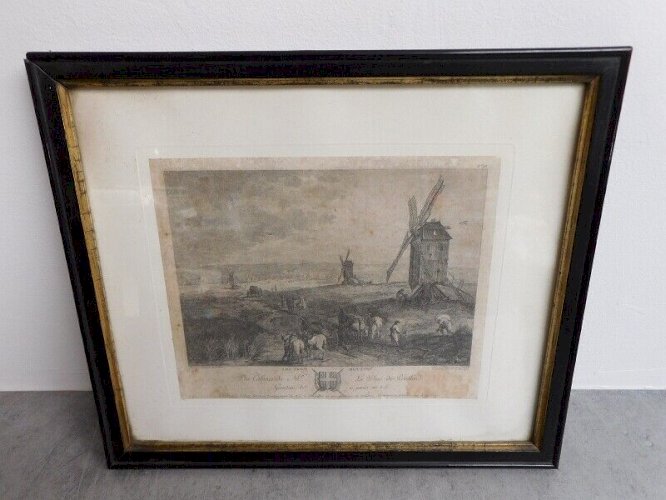 CADRE GRAVURE LES TROIS MOULINS LE DUC DE PRASLIN DU XIX ème SIECLE N° 5