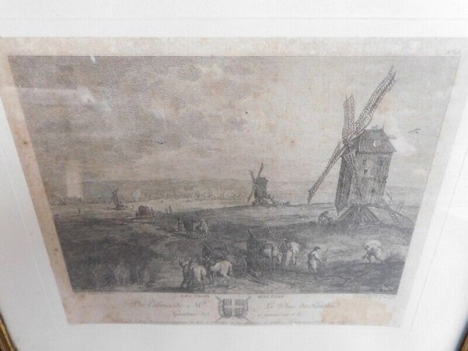CADRE GRAVURE LES TROIS MOULINS LE DUC DE PRASLIN DU XIX ème SIECLE N° 5