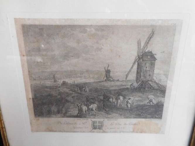 CADRE GRAVURE LES TROIS MOULINS LE DUC DE PRASLIN DU XIX ème SIECLE N° 5