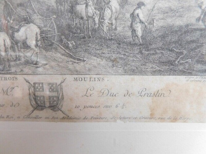 CADRE GRAVURE LES TROIS MOULINS LE DUC DE PRASLIN DU XIX ème SIECLE N° 5