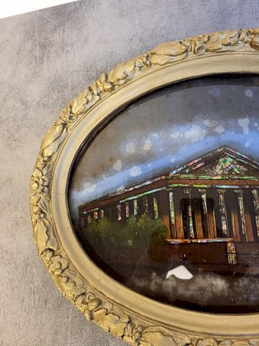 CADRE MEDAILLON BOMBE FIXE SUR VERRE LA MADELEINE DU XIX ème SIECLE