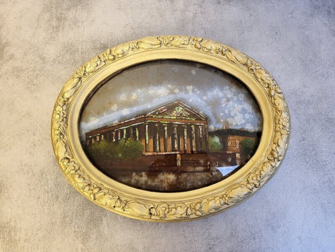 CADRE MEDAILLON BOMBE FIXE SUR VERRE LA MADELEINE DU XIX ème SIECLE