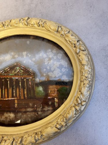 CADRE MEDAILLON BOMBE FIXE SUR VERRE LA MADELEINE DU XIX ème SIECLE