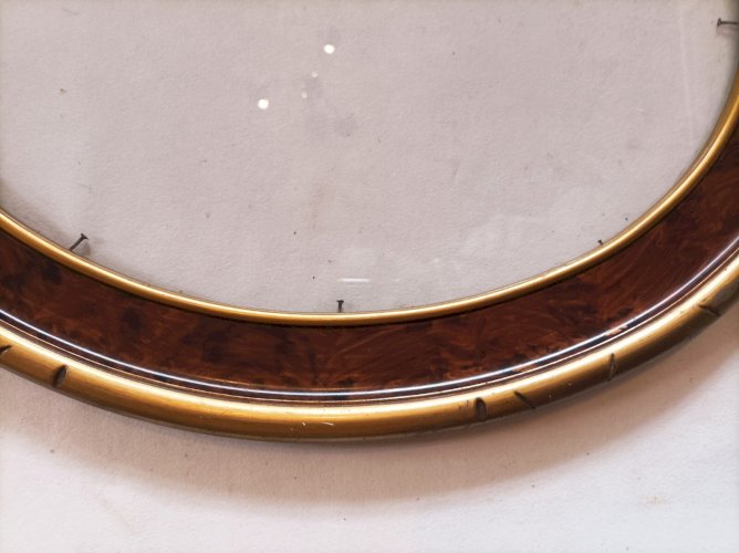 Cadre ovale en bois laqué et doré + vitre - Art déco - feuillure 39,8 x 29,8 cm