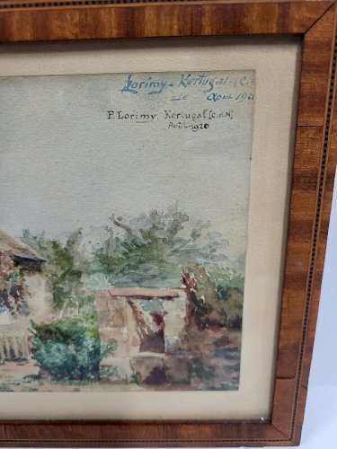 CADRE PEINTURE AQUARELLE P. LORIMY KERTUGALFE DN.J AOUT 1920