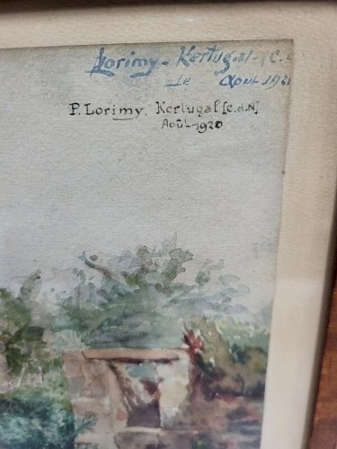 CADRE PEINTURE AQUARELLE P. LORIMY KERTUGALFE DN.J AOUT 1920