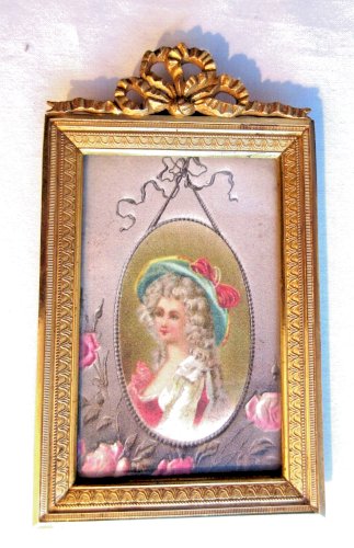 Cadre porte-photo 1900 bronze doré, Noeud Louis XVI, Armature finement ciselée