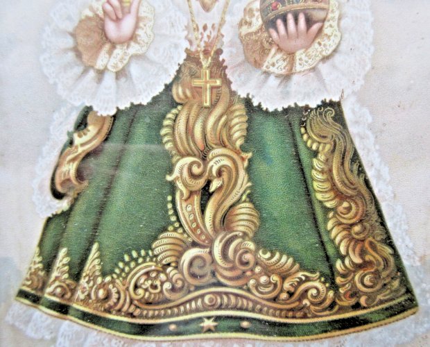 Cadre religieux Napoléon III, verre et bois doré, Jésus de Pragues