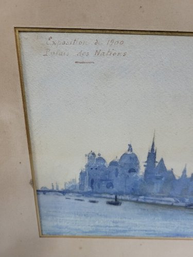 CADRE TABLEAU AQUARELLE PALAIS DES NATIONS RILLS EXPOSITION DE 1900