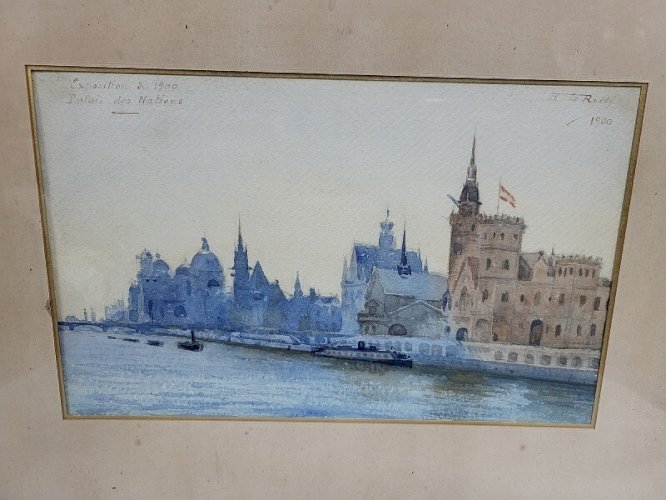CADRE TABLEAU AQUARELLE PALAIS DES NATIONS RILLS EXPOSITION DE 1900