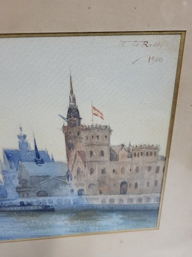 CADRE TABLEAU AQUARELLE PALAIS DES NATIONS RILLS EXPOSITION DE 1900
