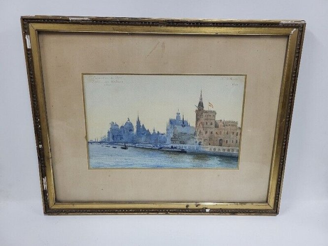CADRE TABLEAU AQUARELLE PALAIS DES NATIONS RILLS EXPOSITION DE 1900