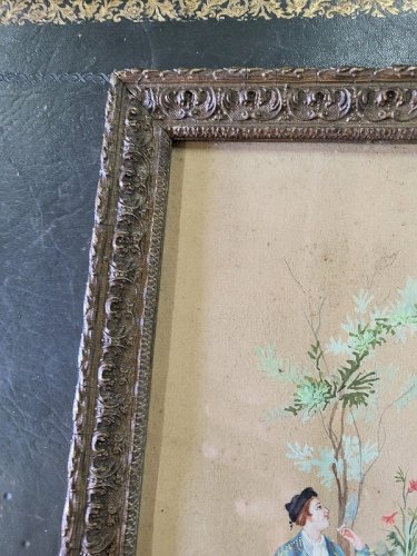 CADRE TABLEAU AQUARELLE SCENE ROMANTIQUE
