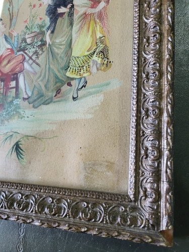 CADRE TABLEAU AQUARELLE SCENE ROMANTIQUE