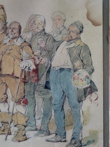 CADRE TABLEAU AQUARELLE SIGNE JOB SIMRBIUY 22 JUIN 1901