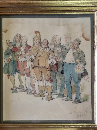 CADRE TABLEAU AQUARELLE SIGNE JOB SIMRBIUY 22 JUIN 1901