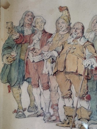 CADRE TABLEAU AQUARELLE SIGNE JOB SIMRBIUY 22 JUIN 1901