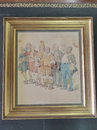 CADRE TABLEAU AQUARELLE SIGNE JOB SIMRBIUY 22 JUIN 1901